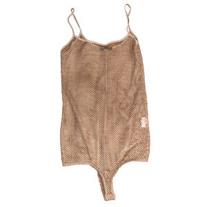 Zara Fishnet Body Suit Size SMALL Sexy Rave Tan Camel Nude Women's Sleeveless